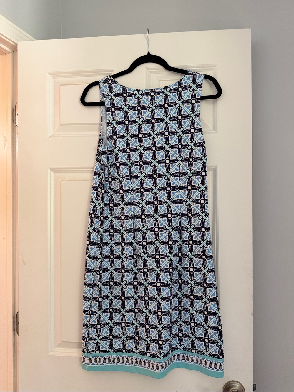 Talbots Sleeveless Blue Patterned Shift Dress - Picture 4 of 4